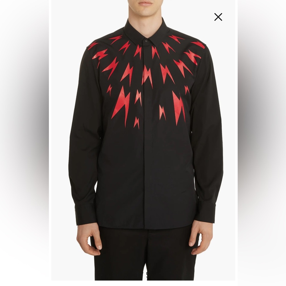 Neil Barrett Thunderbolt Button Up Red Black Size L Like New